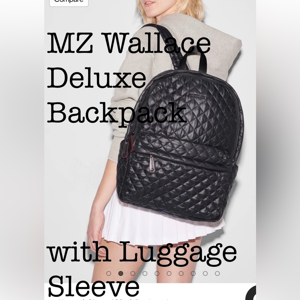 MZ Wallace Black Metro Deluxe Quilted Backpack with luggage sleeve